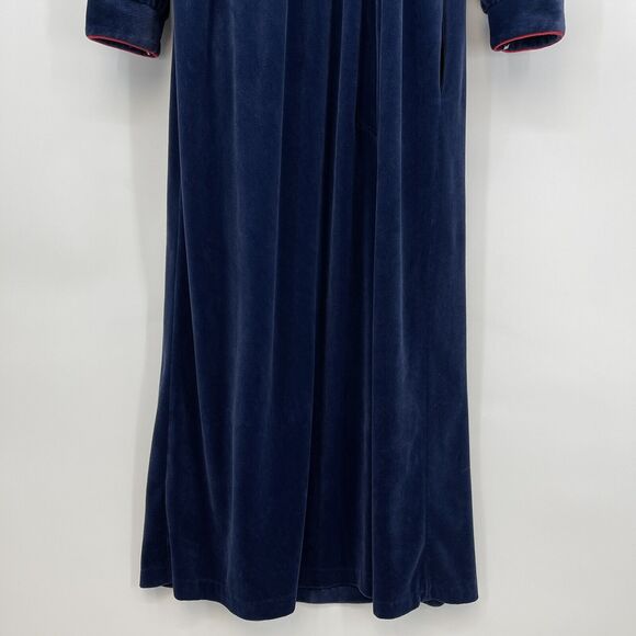 Vintage Lisanne Navy Blue Velour 1/2 Zip Velvet Robe Housecoat Women's Small - Picture 4 of 11